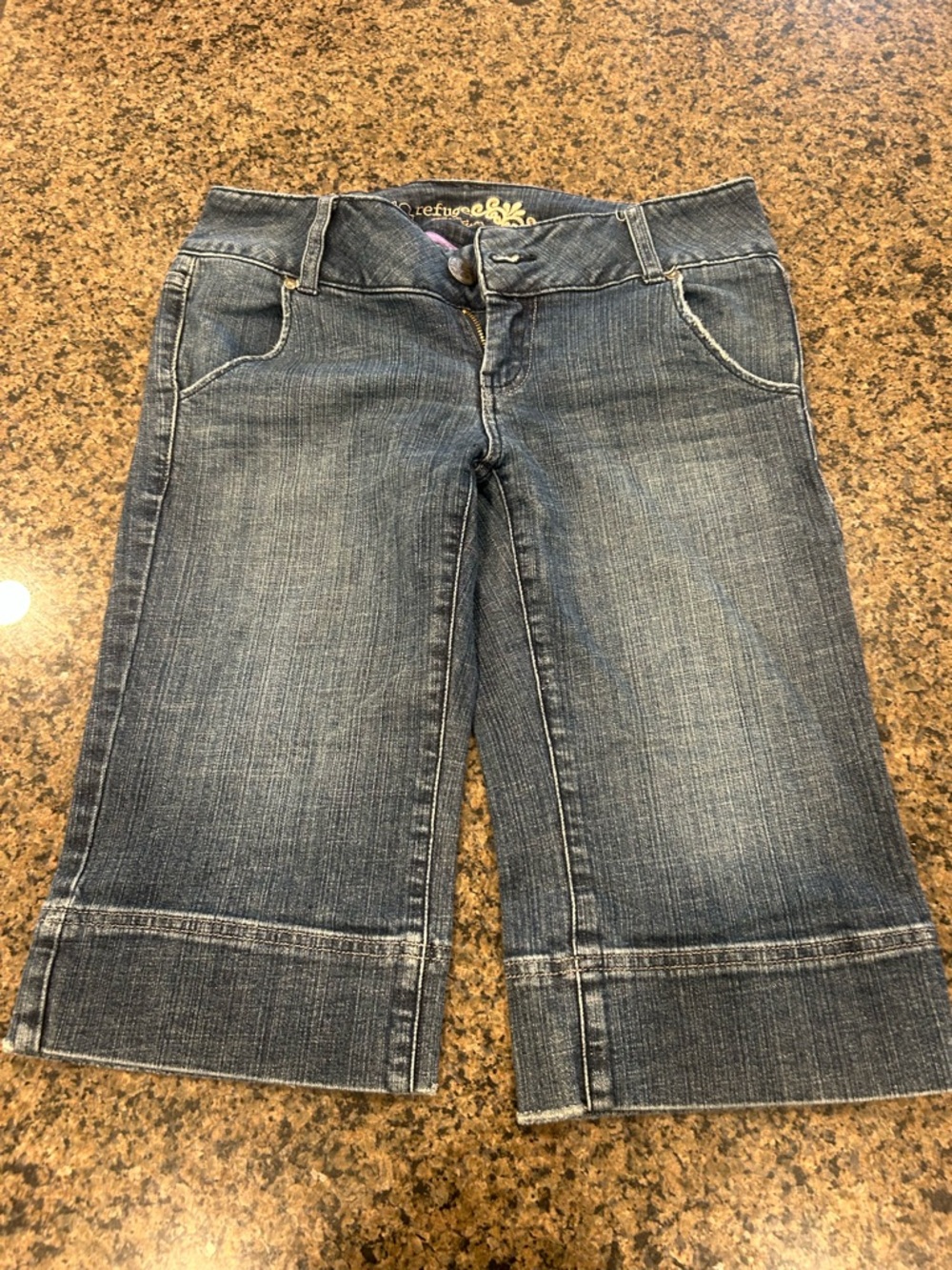 refuge faded blue denim Bermuda jean shorts